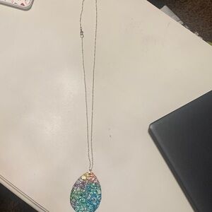 Colorful Mosaic Pendant Necklace..silver chain is 13 inches..NWOT